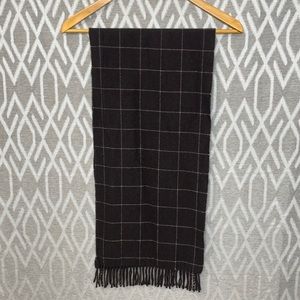 100% Cashmere Scarf With Fringe Box Check Pattern Brown